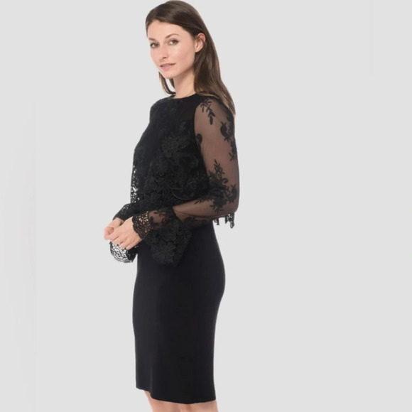 Joseph Ribkoff Dress Midi Floral Lace Overlay Black Size 4 Event Cocktail Sheer - Picture 14 of 14